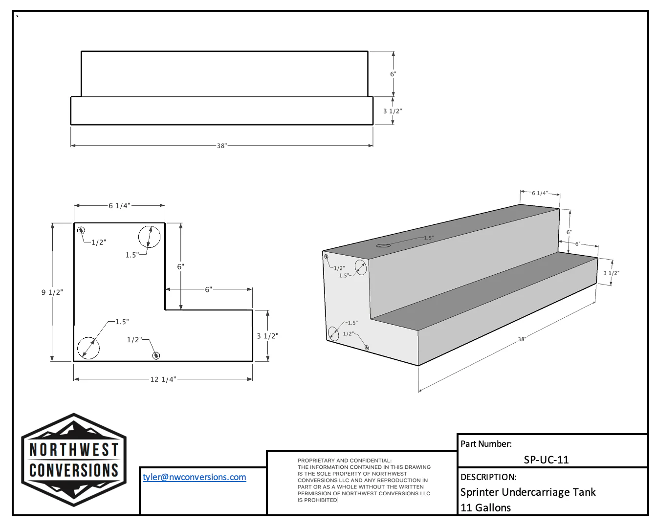 Northwest Conversions 11 Gallon Mercedes Sprinter Passenger Side Undercarriage Water Tank - Image 14