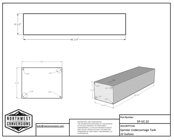 Northwest Conversions 22 Gallon Mercedes Sprinter Driver Side Undercarriage Water Tank - Image 6