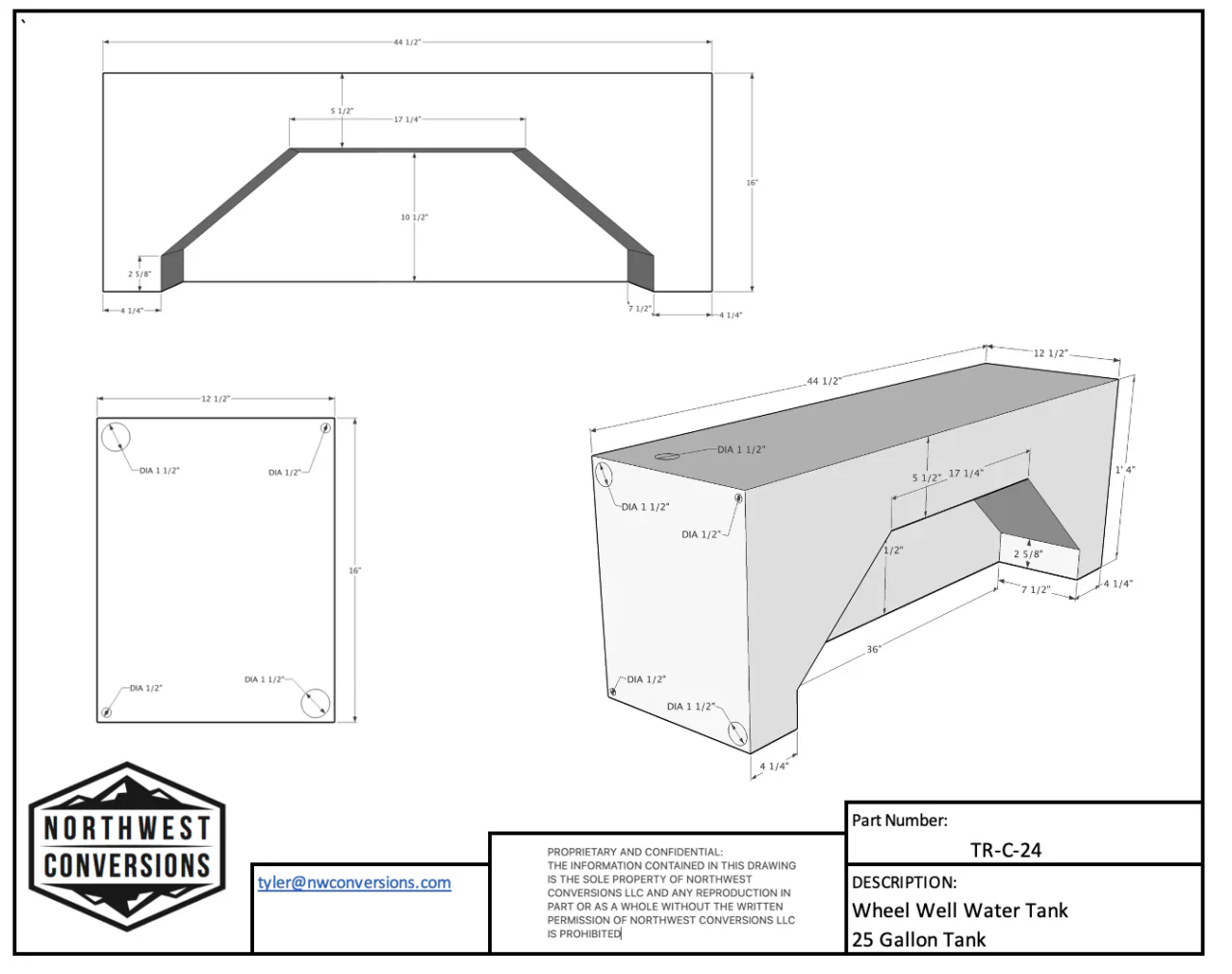 Northwest Conversions 25 Gallon Ford Transit Wheel Well Water Tank (Center) - Image 5