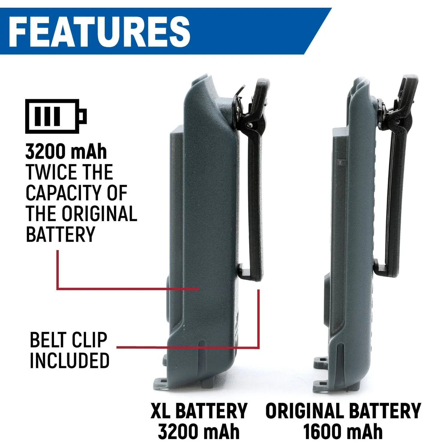 Rugged Radios GMR2 Handheld Long-Lasting XL Battery with USB Charging Port - Image 2