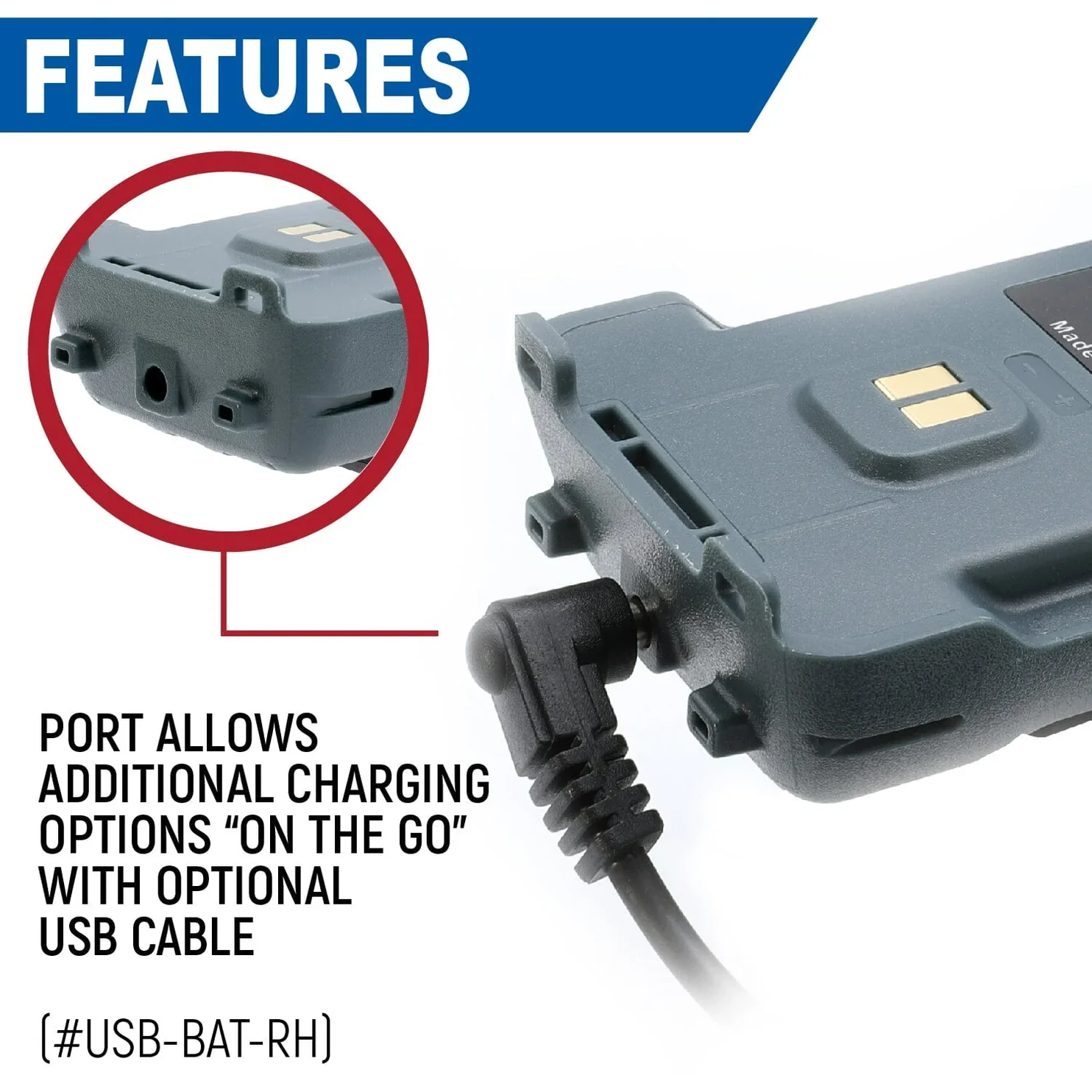 Rugged Radios GMR2 Handheld Long-Lasting XL Battery with USB Charging Port - Image 3