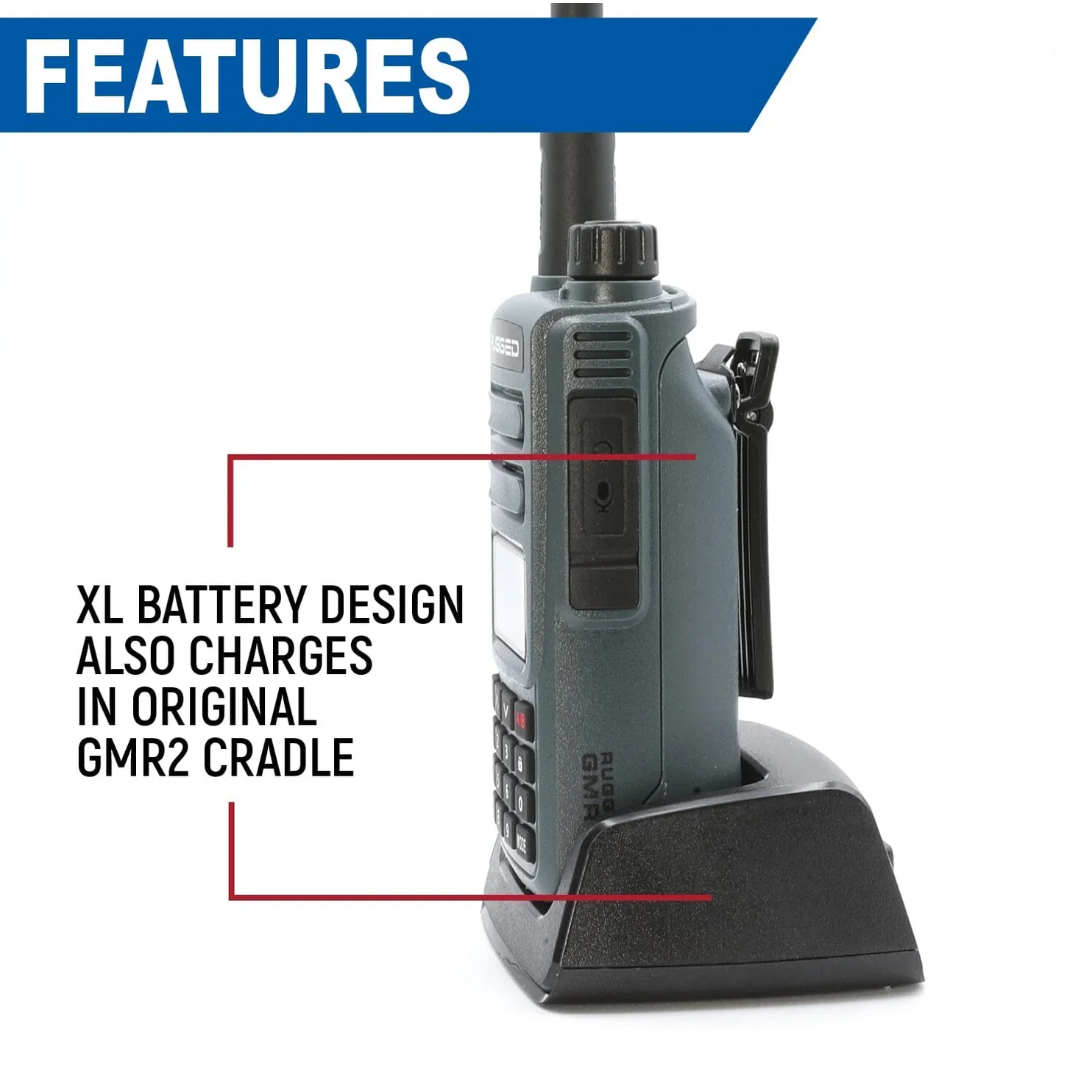 Rugged Radios GMR2 Handheld Long-Lasting XL Battery with USB Charging Port - Image 4