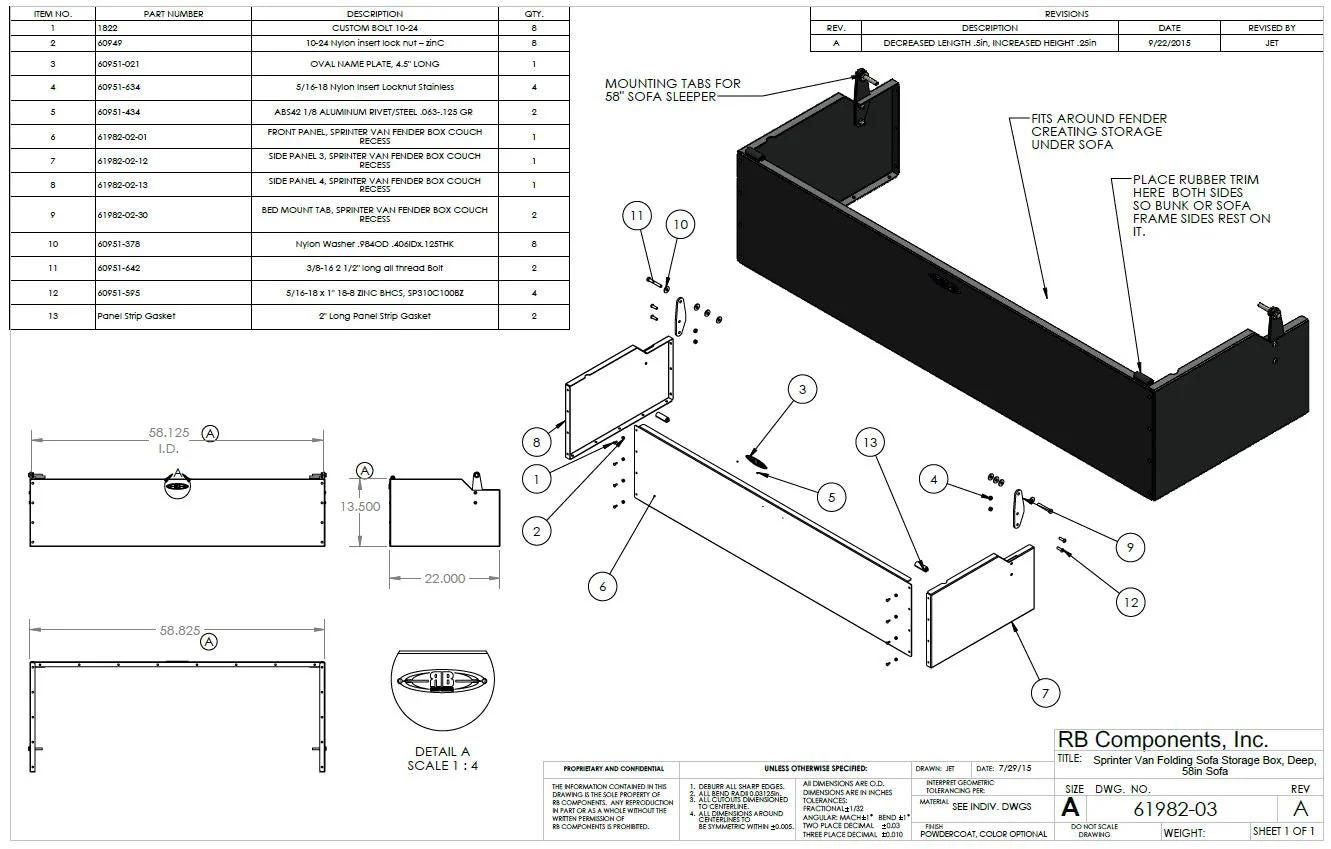 RB Components Sofa Storage Box, 58", Deep - Image 6