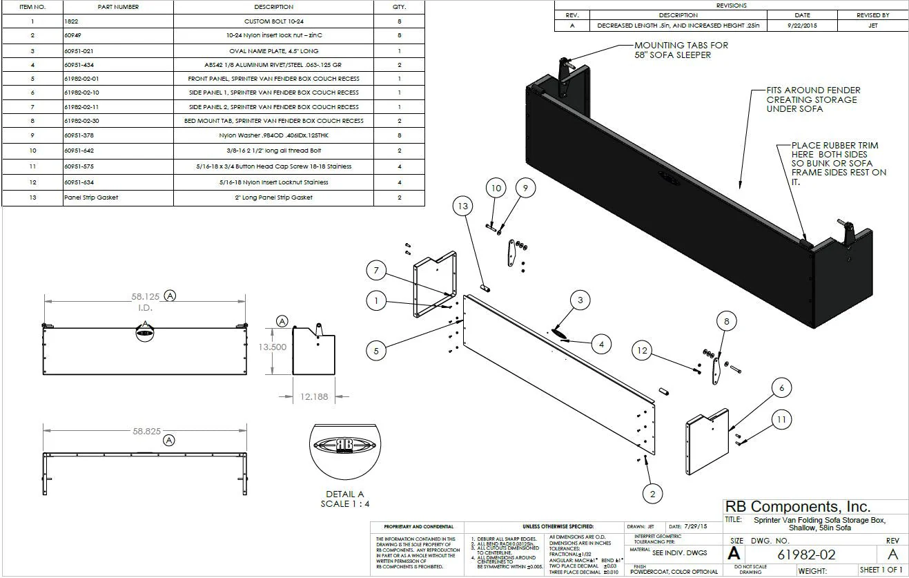 RB Components Sofa Storage Box, 58", Shallow - Image 4