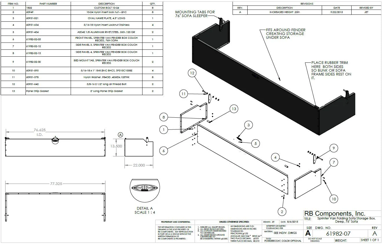 RB Components Sofa Storage Box, 76", Deep - Image 5