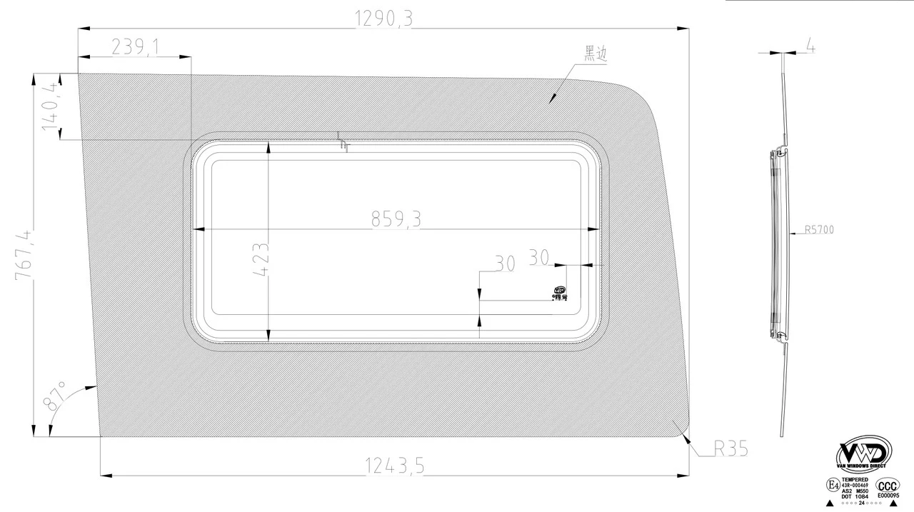 VWD 2007+ Mercedes Sprinter Driver Side Rear Quarter 170" Crank-Out Awning Window (SL103-CA) - Image 7