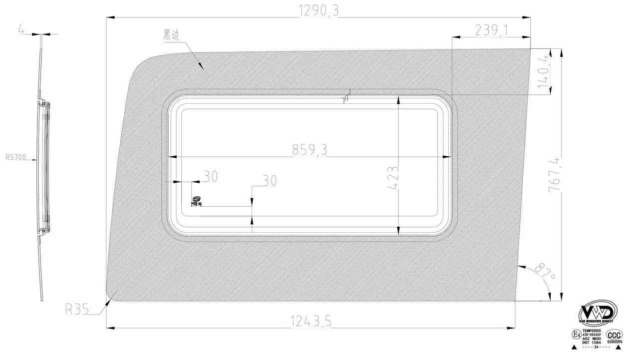 VWD 2007+ Mercedes Sprinter Passenger Side Rear Quarter 170" Crank-Out Awning Window (SR103-CA) - Image 7