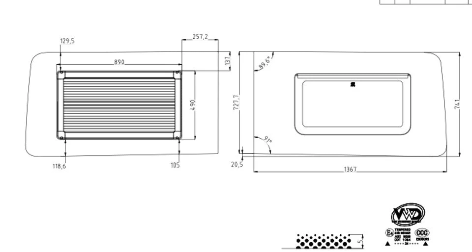 VWD 2015+ Ford Transit Passenger Side Sliding Door Premium Awning Window (TR201-AW) - Image 7